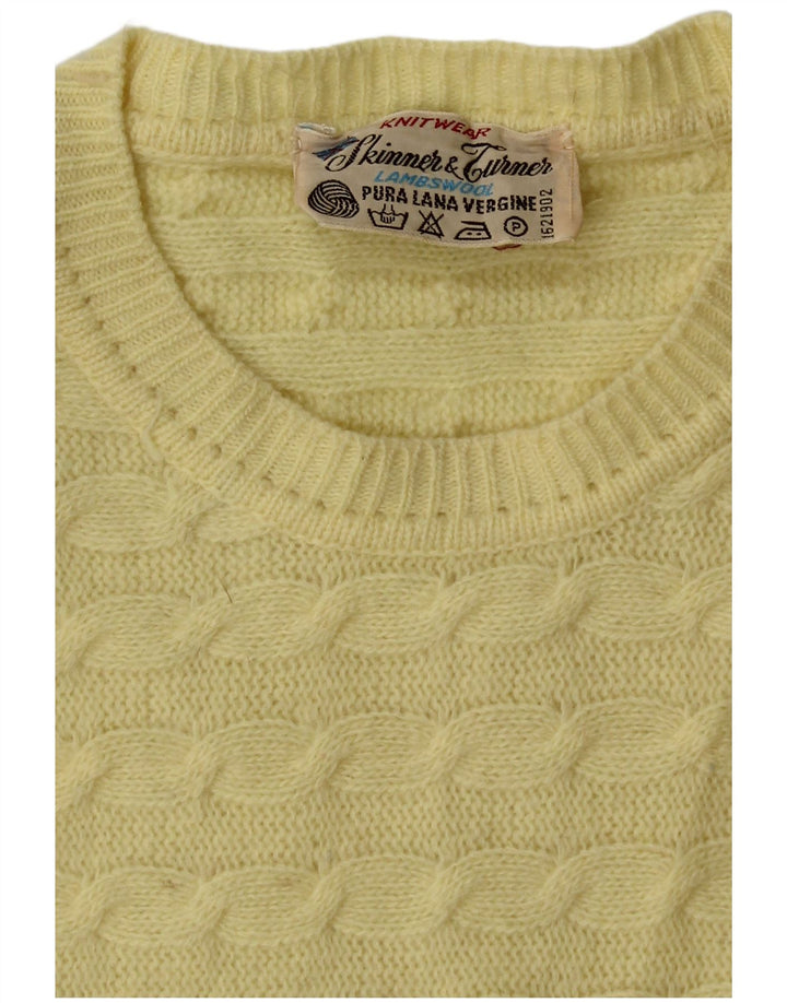 VINTAGE Womens Crew Neck Jumper Sweater UK 14 Medium Yellow Virgin Wool