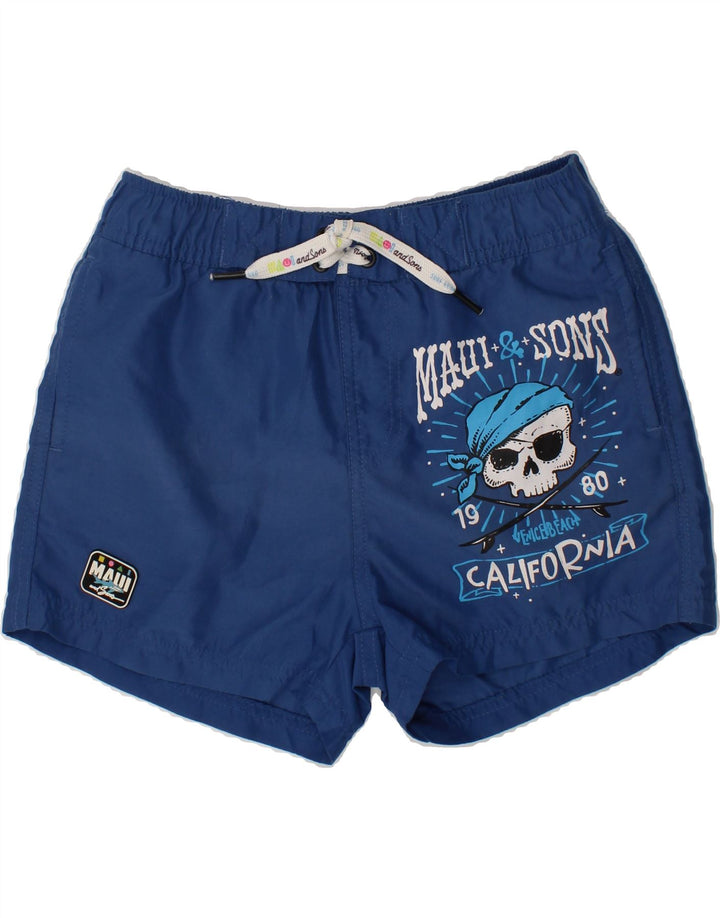 MAUI AND SONS Boys Graphic Swimming Shorts 8-9 Years Navy Blue Polyester Vintage Maui and Sons and Second-Hand Maui and Sons from Messina Hembry 
