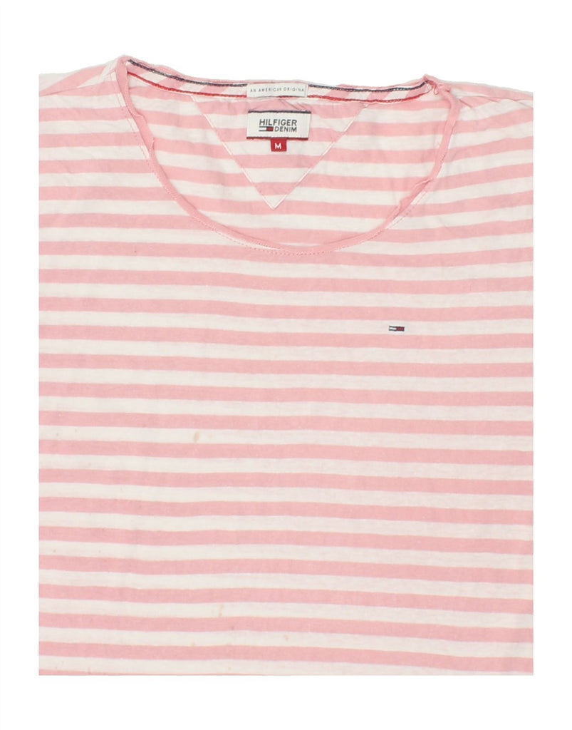 TOMMY HILFIGER Womens T-Shirt Top UK 12 Medium Pink Striped Cotton | Vintage Tommy Hilfiger | Thrift | Second-Hand Tommy Hilfiger | Used Clothing | Messina Hembry 