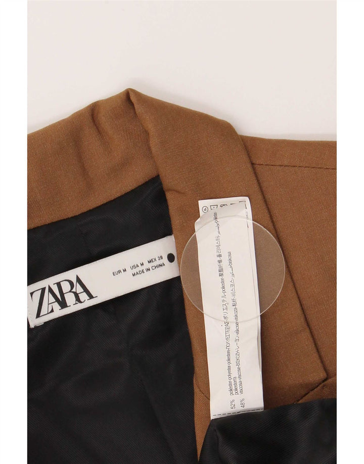 Zara Womens Longline Double Breasted Blazer Jacket UK 12 Medium Brown