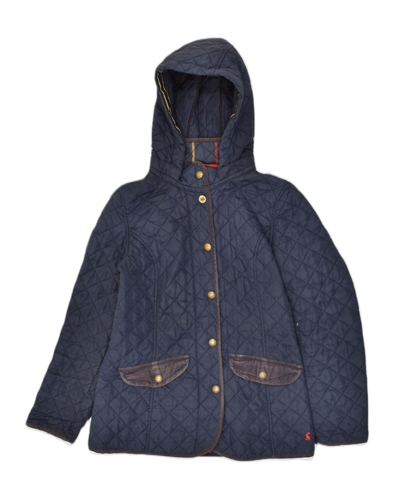 JOULES Womens Hooded Quilted Jacket UK 10 Small Navy Blue Cotton | Vintage Joules | Thrift | Second-Hand Joules | Used Clothing | Messina Hembry 