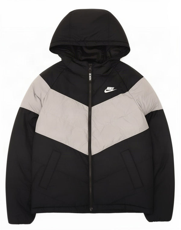 Nike Boys Hooded Padded Jacket 13-14 Years XL Black Colourblock Polyester