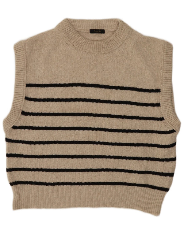 Massimo Dutti Womens Crop Oversized Vest Tank Top UK 10 Small Beige Striped