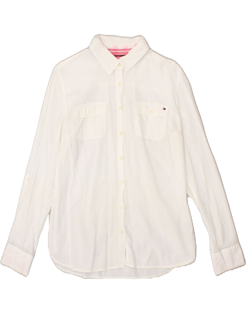 TOMMY HILFIGER Womens Shirt UK 14 Medium White Cotton | Vintage Tommy Hilfiger | Thrift | Second-Hand Tommy Hilfiger | Used Clothing | Messina Hembry 