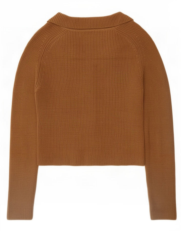 Zara Womens Crop Cardigan Sweater UK 12 Medium Beige Wool