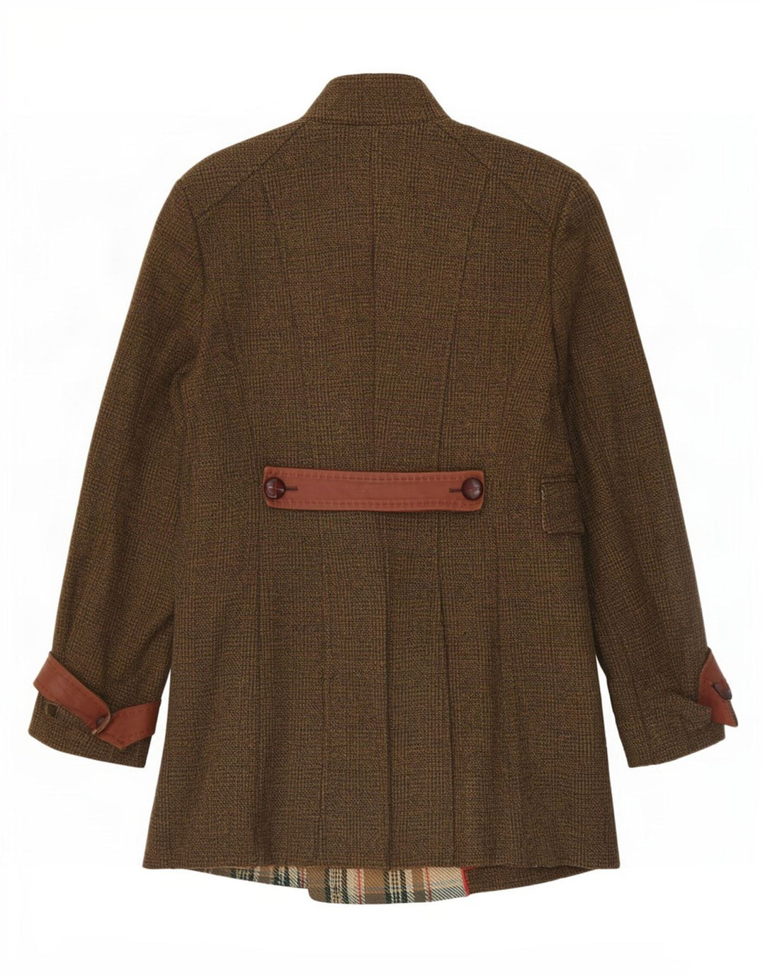 ST. Emile Womens Double Breasted Coat UK 12 Medium Khaki Check Cotton