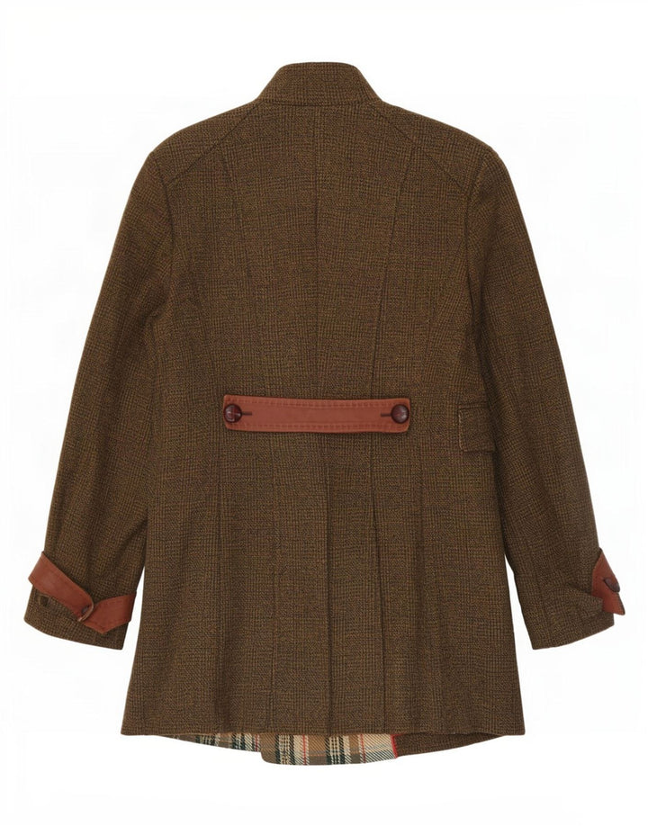 ST. Emile Womens Double Breasted Coat UK 12 Medium Khaki Check Cotton