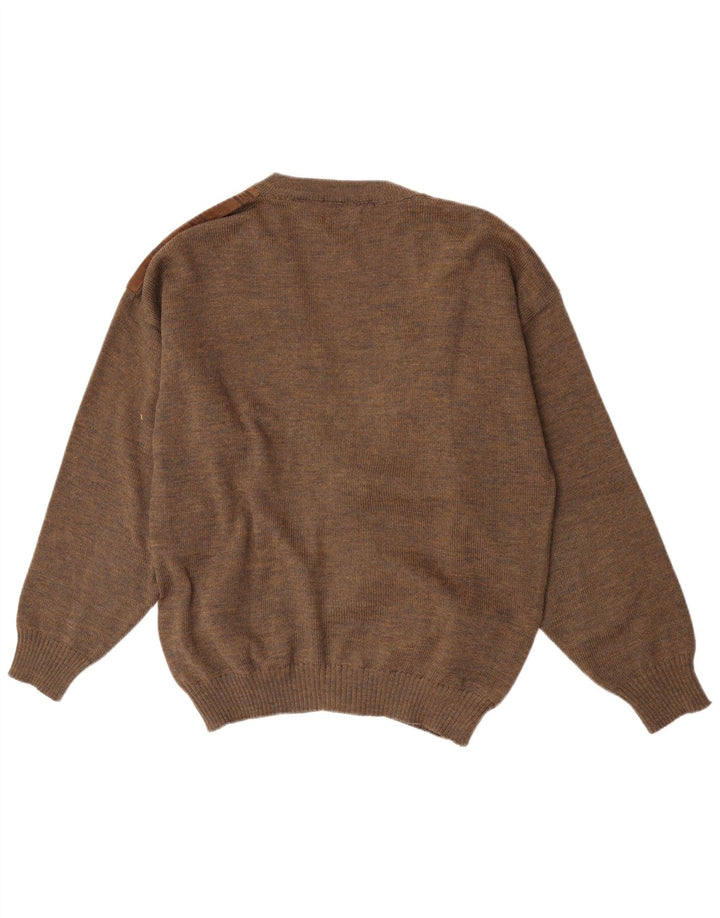 Vintage Mens Suede Cardigan Sweater Large Brown Geometric Wool