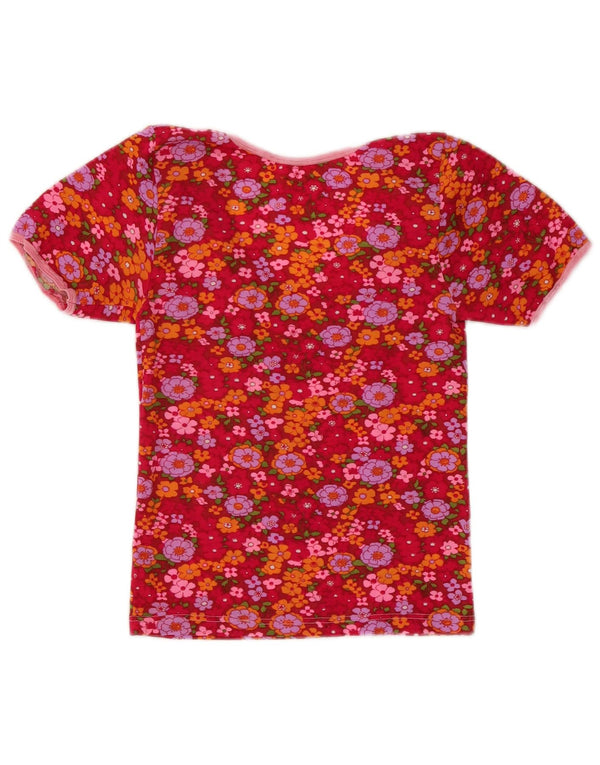 Vintage Womens Crop T-Shirt Top UK 8 Small Red Floral
