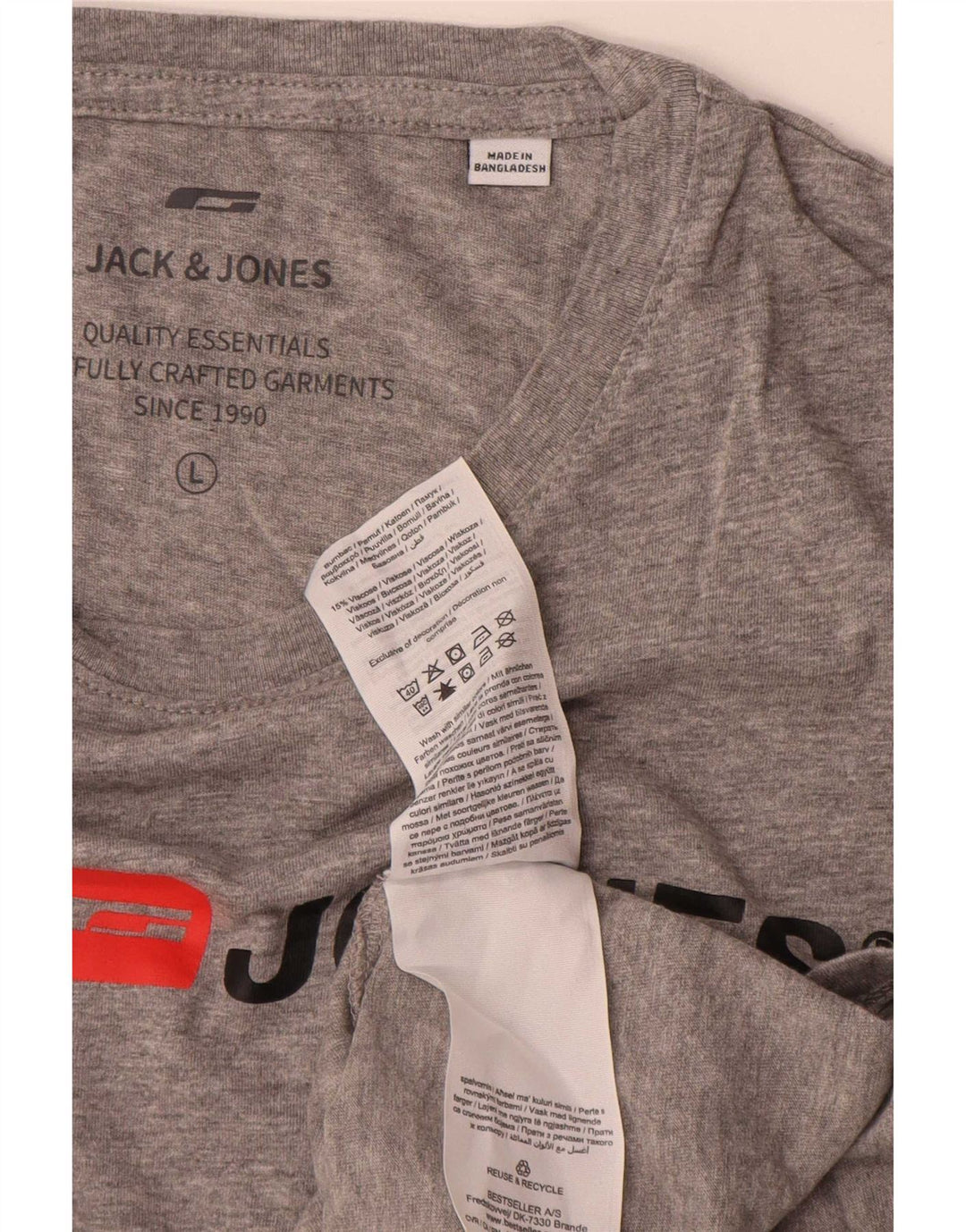 Jack & Jones Mens Graphic T-Shirt Top Large Grey Cotton
