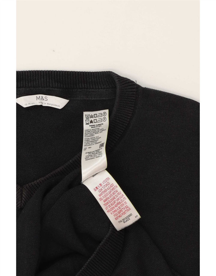 Marks & Spencer Boys V-Neck Jumper Sweater 15-16 Years Black Cotton