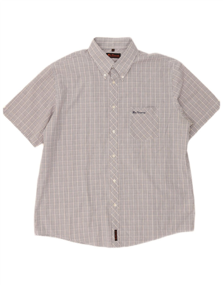 Ben Sherman Mens Short Sleeve Shirt XL Blue Check Cotton