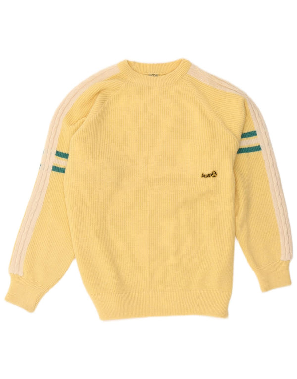 Vintage Mens Crew Neck Jumper Sweater Large Yellow Colourblock