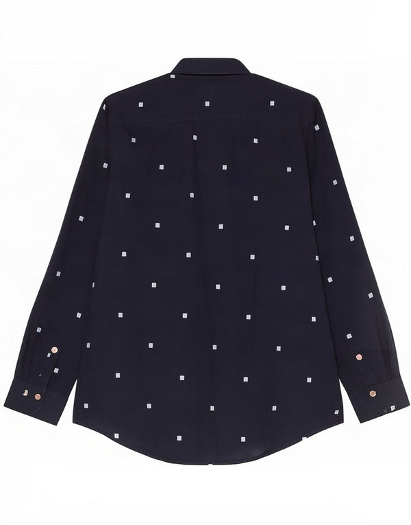White Stuff Womens 3/4 Sleeve Shirt UK 12 Medium Navy Blue Geometric Cotton