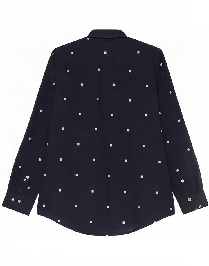 White Stuff Womens 3/4 Sleeve Shirt UK 12 Medium Navy Blue Geometric Cotton