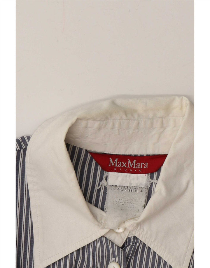 Max Mara Womens Shirt UK 8 Small Blue Pinstripe