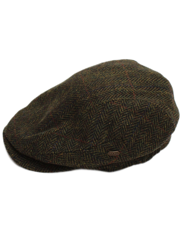 Mucros Weavers Mens Flat Cap Medium Khaki Herringbone Wool Classic