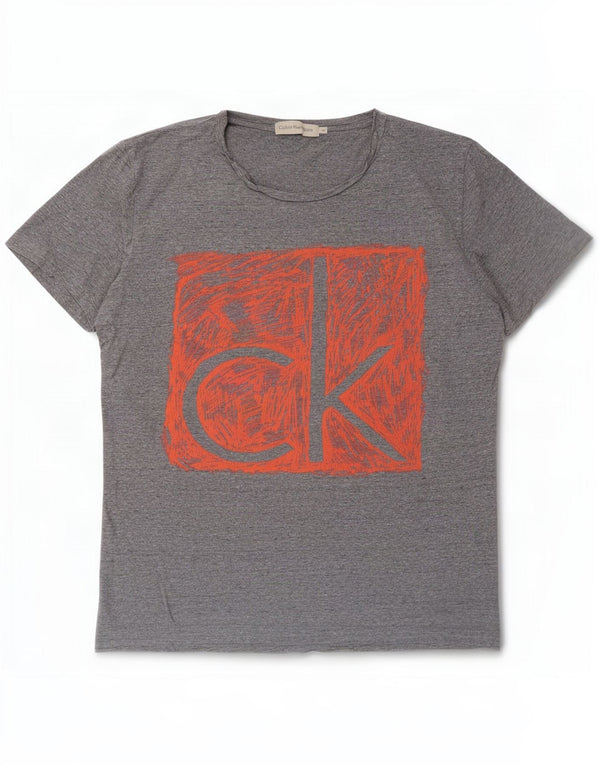 Calvin Klein Jeans Mens Graphic T-Shirt Top Medium Grey Flecked Cotton