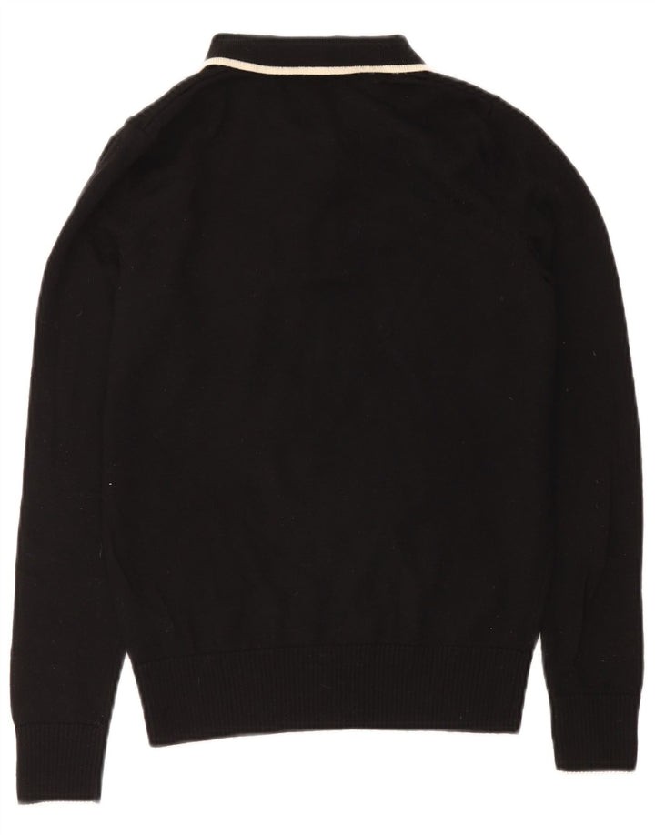 Fred Perry Womens Polo Neck Jumper Sweater UK 10 Small Black Wool