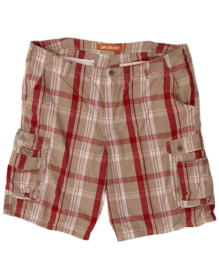 Lee Mens Cargo Shorts W42 2XL Grey Plaid Cotton