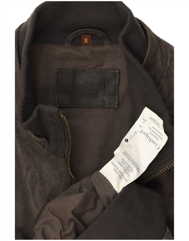 CONBIPEL Mens Bomber Leather Jacket UK 40 Large Brown Leather