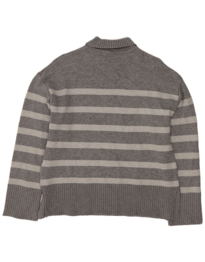 Zara Womens Oversized Turtle Neck Jumper Sweater UK 10 Small Grey Striped