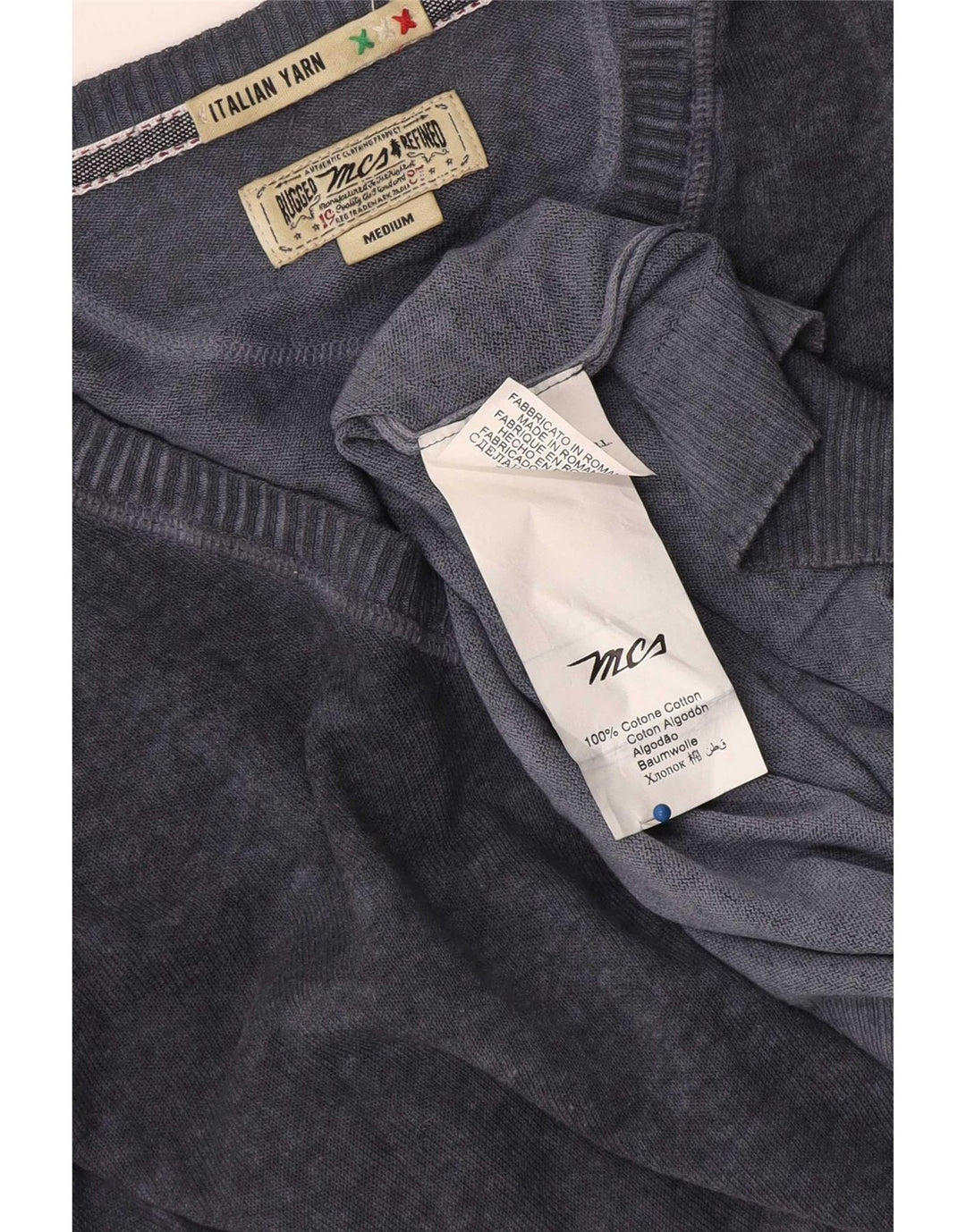 Marlboro Classics Mens V-Neck Jumper Sweater Medium Navy Blue Cotton