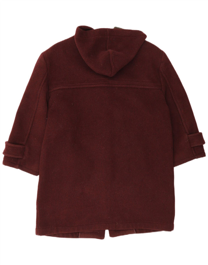 Zip Mens Hooded Duffle Coat IT 38 Medium Burgundy Wool