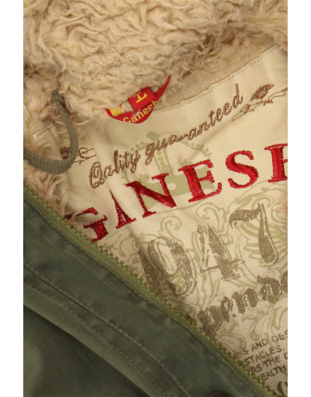 Ganesh Mens Hooded Parka Jacket UK 40 Large Khaki Cotton