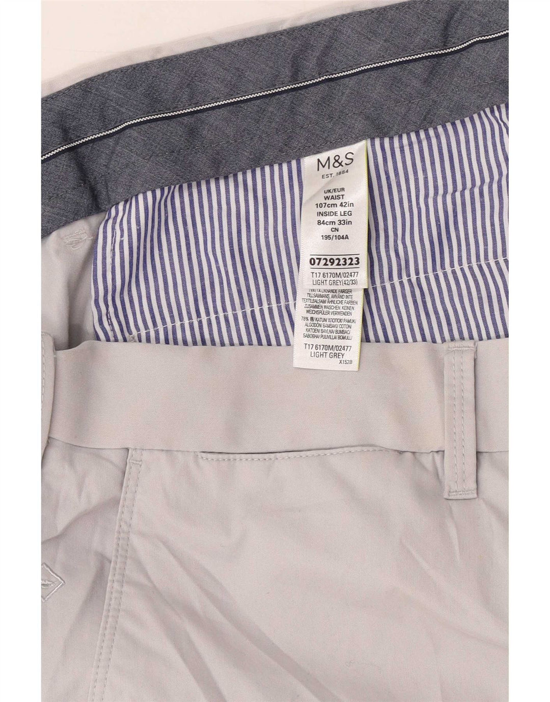 Marks & Spencer Mens Straight Chino Trousers W42 L33 Grey Cotton