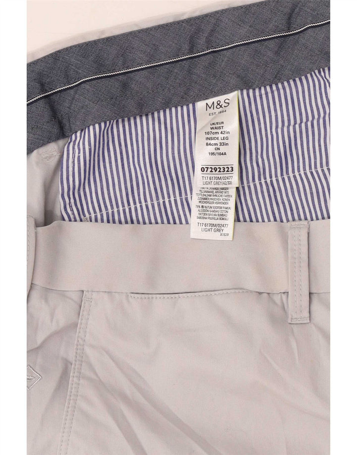 Marks & Spencer Mens Straight Chino Trousers W42 L33 Grey Cotton