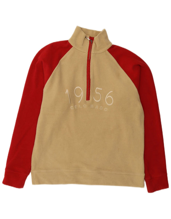 Best Company Mens Graphic Zip Neck Fleece Jumper Medium Beige Colourblock