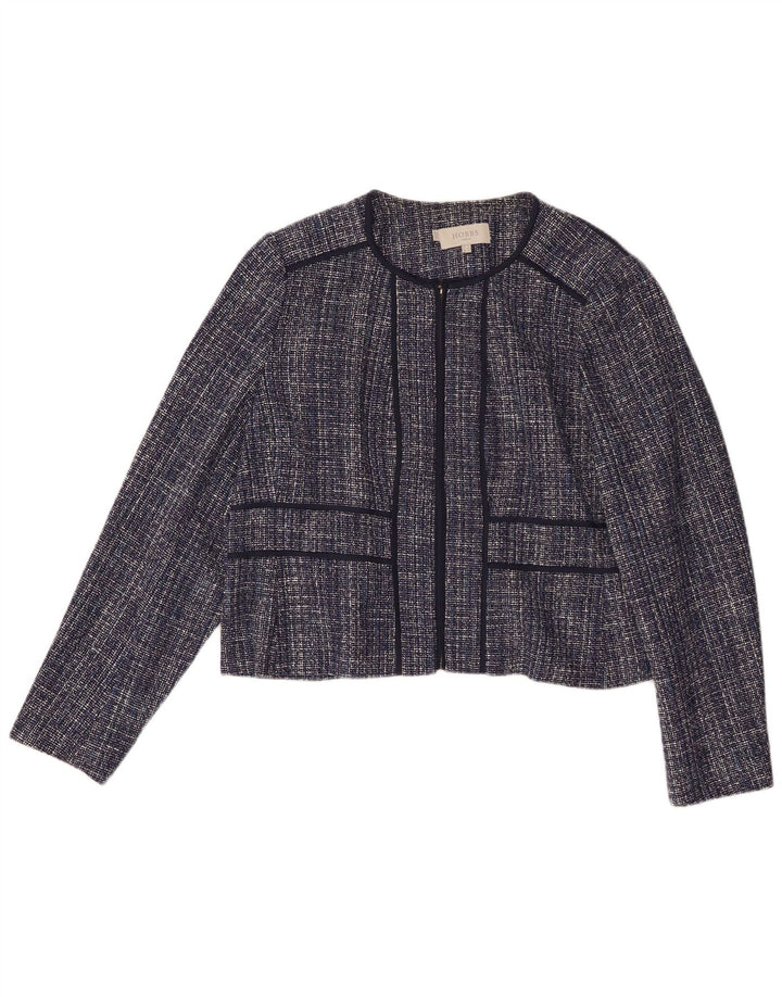 Hobbs Womens Crop Blazer Jacket UK 18 XL Navy Blue Flecked