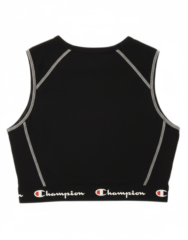 CHAMPION Womens Graphic Sport Bra Top UK 14 Medium Black Cotton