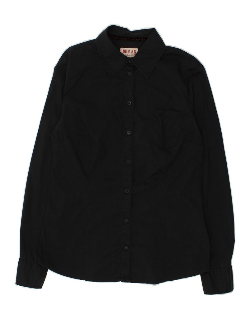 MUSTANG Womens Shirt UK 14 Medium Black Cotton | Vintage Mustang | Thrift | Second-Hand Mustang | Used Clothing | Messina Hembry 