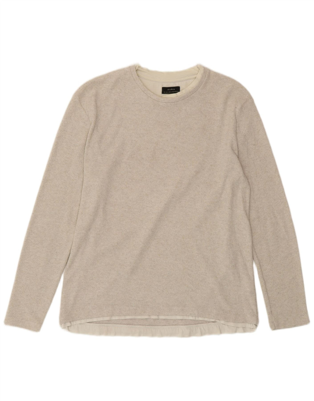 ZARA Womens Top Long Sleeve UK 16 Large Beige Cotton