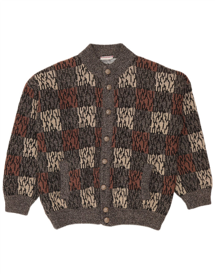 Vintage Mens Abstract Pattern Cardigan Sweater IT 50 Medium Grey