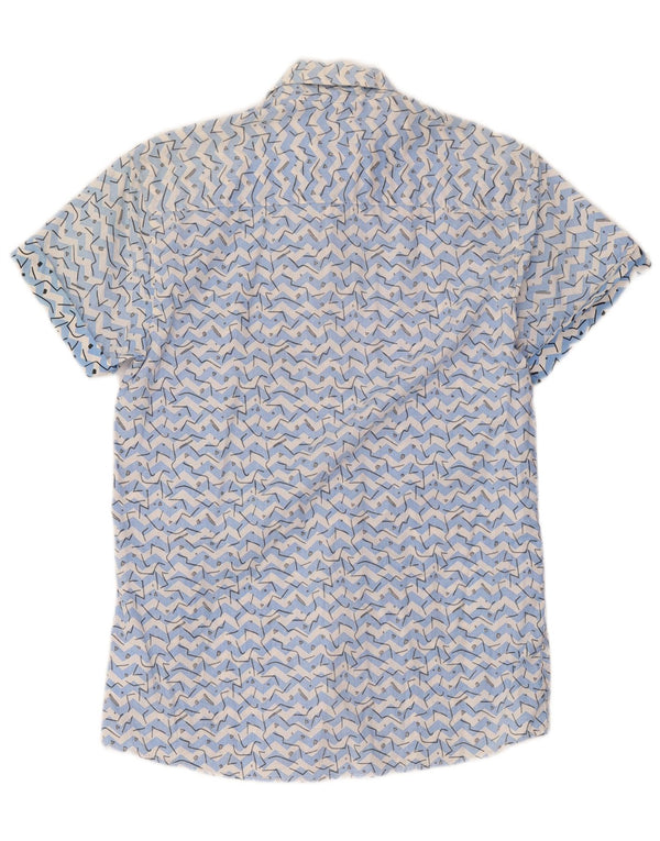 Jack & Jones Mens Short Sleeve Shirt Medium Blue Geometric Cotton
