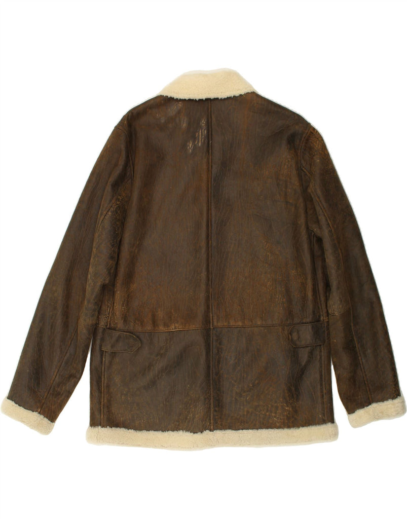VINTAGE Mens Sherpa Jacket IT 50 Large Brown Leather | Vintage Vintage | Thrift | Second-Hand Vintage | Used Clothing | Messina Hembry 
