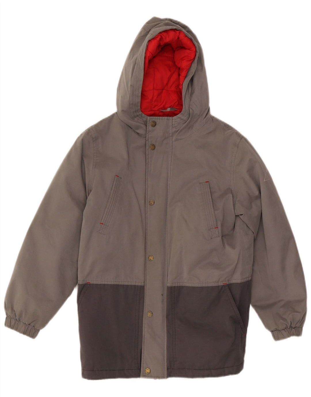 Fat Face Boys Hooded Padded Jacket 11-12 Years Grey Colourblock Polyester