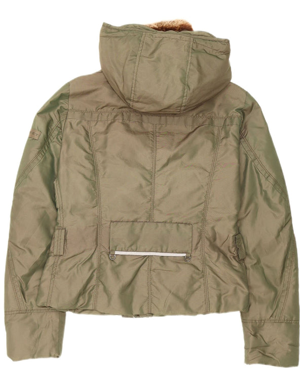 PEUTEREY Womens Hooded Padded Jacket IT 42 Medium Green Polyamide
