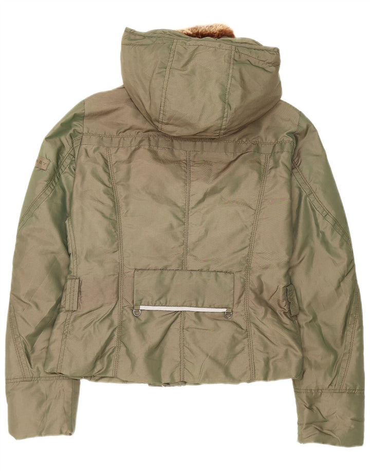 PEUTEREY Womens Hooded Padded Jacket IT 42 Medium Green Polyamide