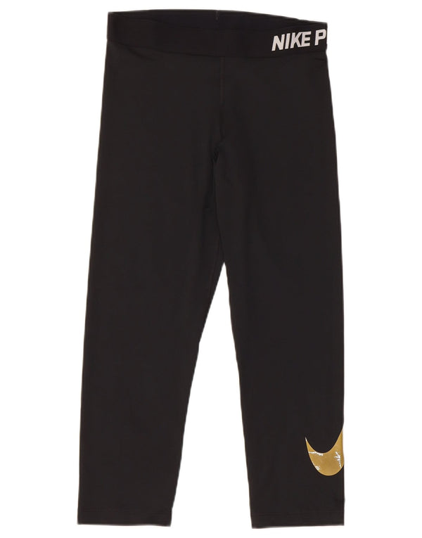 Nike Womens Dri Fit Graphic Capri Leggings UK 12 Medium Black Polyester
