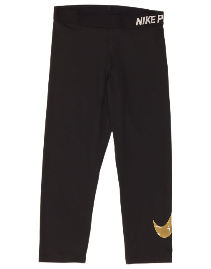 Nike Womens Dri Fit Graphic Capri Leggings UK 12 Medium Black Polyester