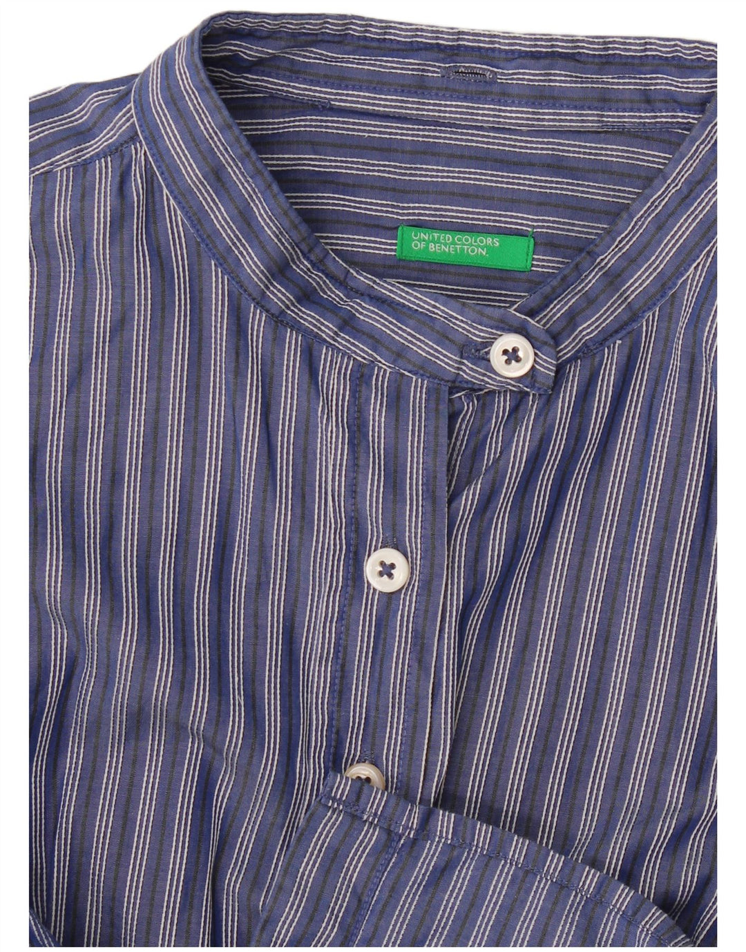 Benetton Womens Shirt UK 10 Small Navy Blue Striped