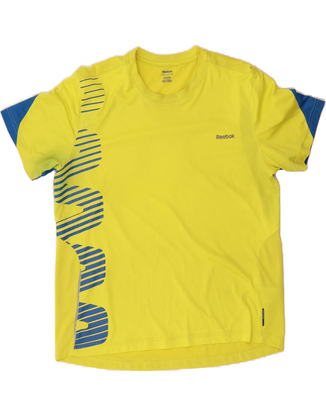 REEBOK Mens Graphic T-Shirt Top XL Yellow Colourblock Polyester Vintage Reebok and Second-Hand Reebok from Messina Hembry 