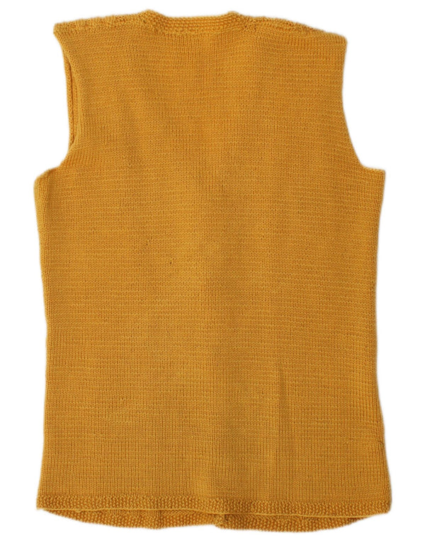 VINTAGE Womens Sleeveless Cardigan Sweater UK 14 Medium Yellow