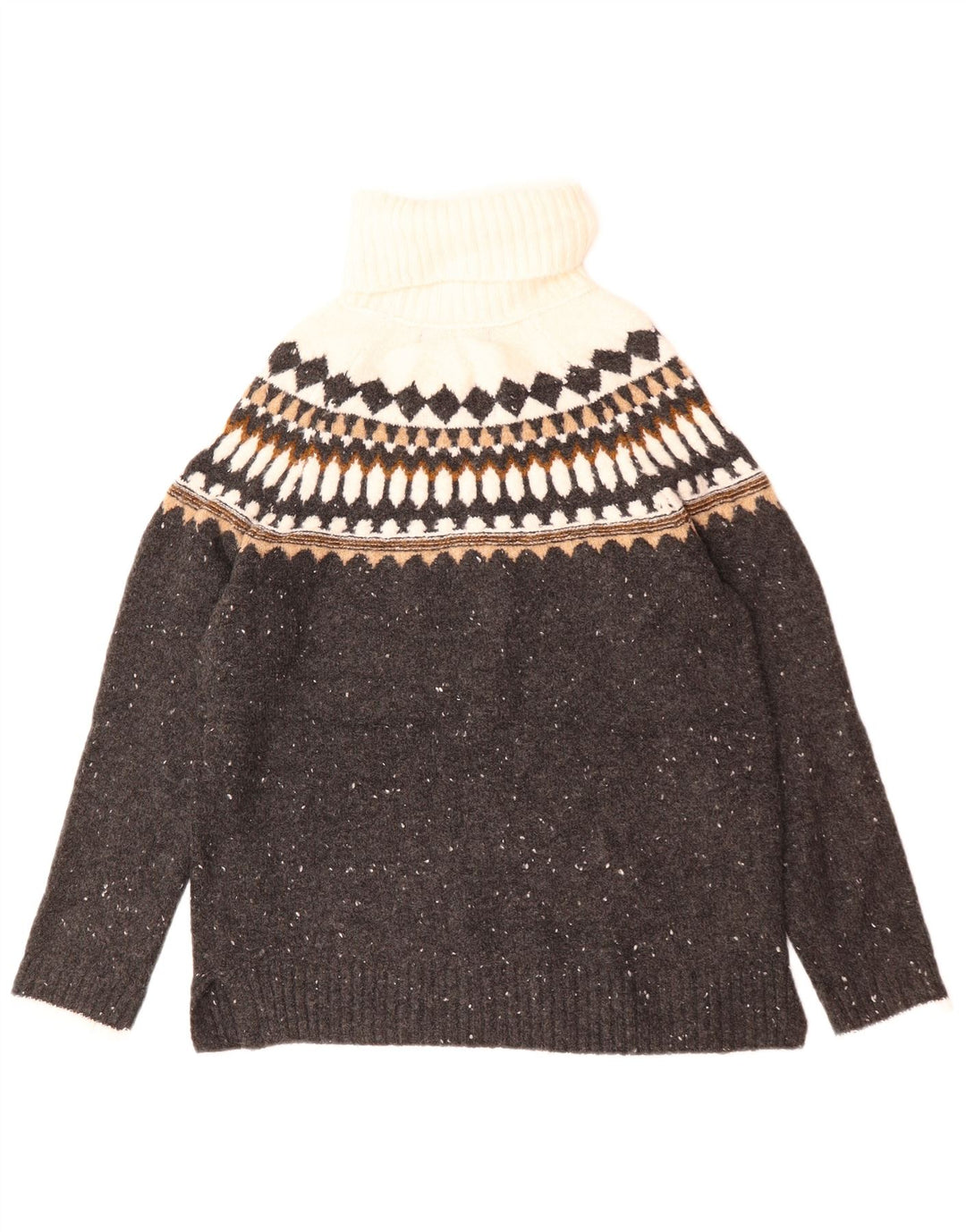 Marks & Spencer Womens Roll Neck Jumper Sweater UK 10 Small Grey Fair Isle