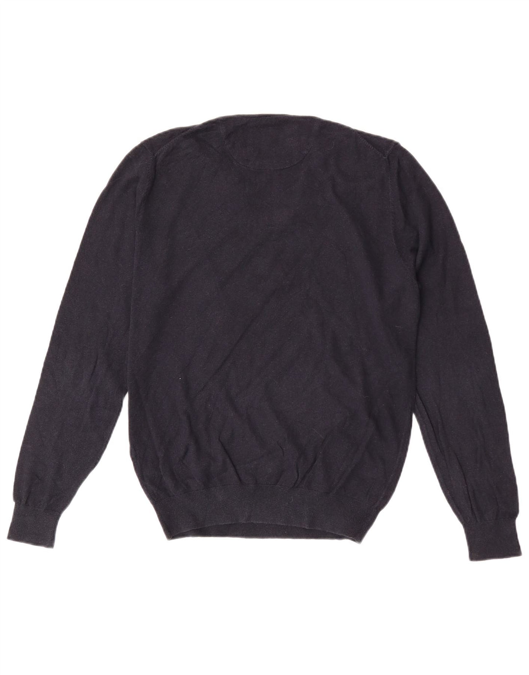 Massimo Dutti Mens V-Neck Jumper Sweater Medium Navy Blue Cotton