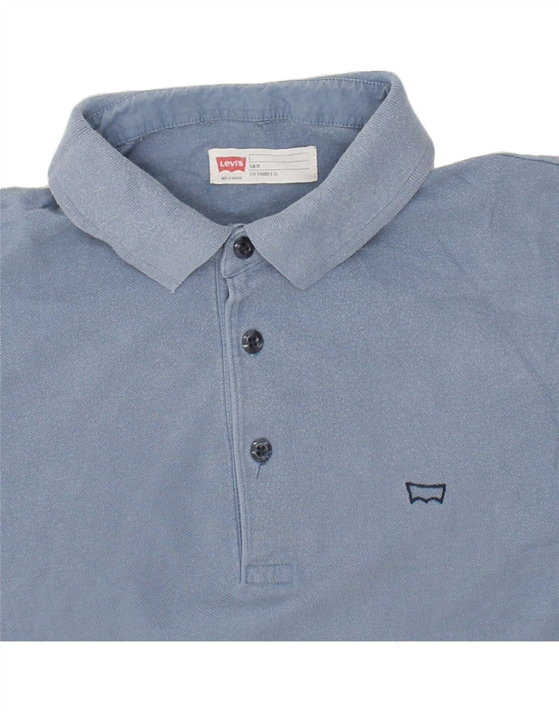 LEVI'S Mens Slim Fit Polo Shirt Large Blue Cotton Vintage Levi's and Second-Hand Levi's from Messina Hembry 